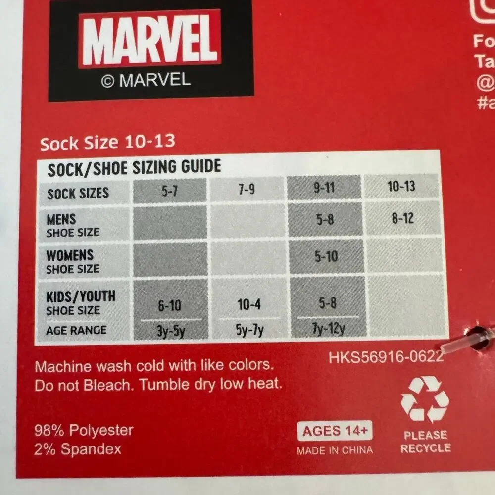 MARVEL DEADPOOL Crew Socks NIP Sock Size 10 - 13  Ages 14 & Older
